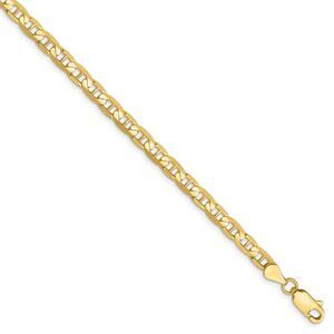 3.75mm, 14k Yellow Gold, Solid Concave Anchor Chain Bracelet, 7 Inch